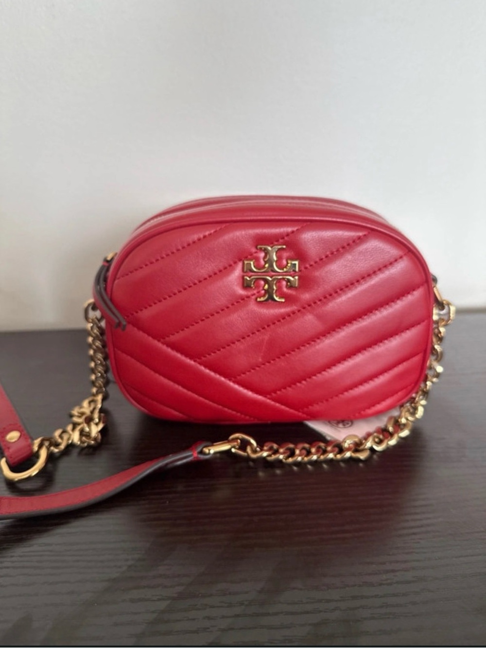 Tory Burch Red Quilted Camera Crossbody with Gold Logo